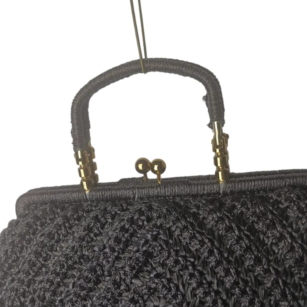 Vintage/Estate Rare Bara Japan Chevron Raffia Top Handle Purse "HOT!" - Picture 9 of 16